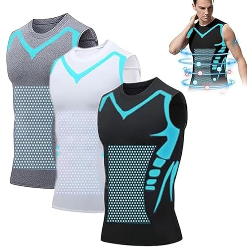Men's Slimming Vest, Vest Abnehmweste, 2024 New Upgrade Slimming Compression Ionic Shapewear Für Herren (3Pcs, XL) von GLSAYZU