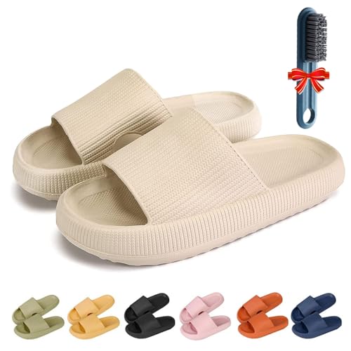 GLSAYZU Pummy Original Damen Cozy Slides, Wolken Original Weich Rutschfest Dicke Sohle Badeschuhe Damen Herren (Beige, Erwachsene, Damen, 36, Numerisch (von/bis), EU Schuhgrößensystem, 37, M) von GLSAYZU