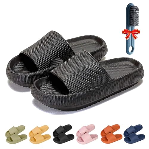 GLSAYZU Pummy Original Damen Cozy Slides, Wolken Original Weich Rutschfest Dicke Sohle Badeschuhe Damen Herren (Black, Erwachsene, Damen, 36, Numerisch (von/bis), EU Schuhgrößensystem, 37, M) von GLSAYZU