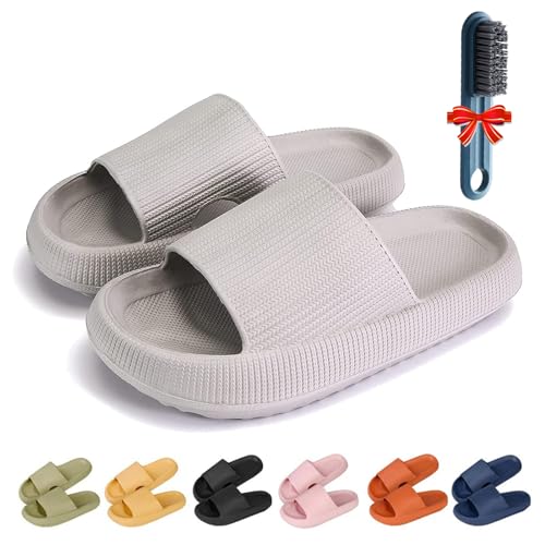 GLSAYZU Pummy Original Damen Cozy Slides, Wolken Original Weich Rutschfest Dicke Sohle Badeschuhe Damen Herren (Grey, Erwachsene, Damen, 36, Numerisch (von/bis), EU Schuhgrößensystem, 37, M) von GLSAYZU