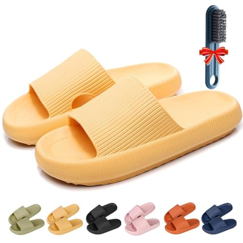 GLSAYZU Pummy Original Damen Cozy Slides,Wolken Original Weich Rutschfest Dicke Sohle Badeschuhe Damen Herren (Yellow, Erwachsene, Damen, 38, Numerisch (von/bis), EU Schuhgrößensystem, 39, M) von GLSAYZU