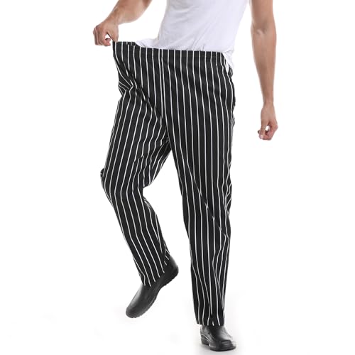 GLSEZID Herren-Kochhose aus Baumwolle, schwarz-weiß gestreift, elastischer Bund, Restaurant, Küche, Uniformen, Arbeit, Cargohose, Schwarzweiß gestreift, Groß GLSEZID Herren-Kochhose aus Baumwolle, schwarz-weiß gestreift, elastischer Bund, Restaurant, Küche, Uniformen, Arbeit, Cargohose, Schwarzweiß gestreift, Groß von GLSEZID