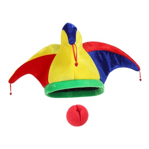 GLSTOY Clownhut Mit Glöckchen Clownnase Karnevalshut Kostümkappe Für Party Parade Maskerade von GLSTOY