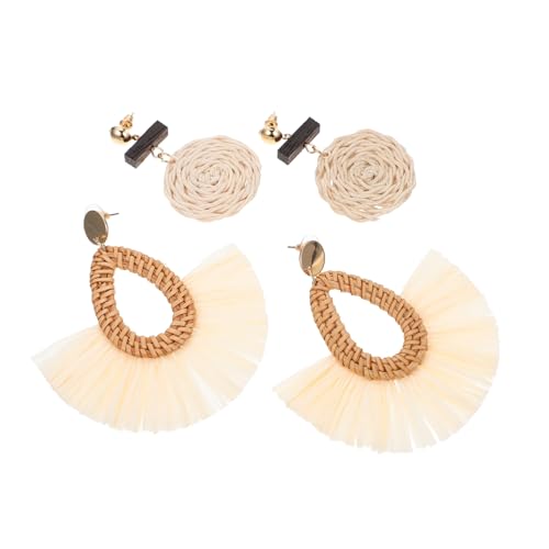 GLSTOY 2 Paare Rattan Dangle Ohrringe für Damen Tropfenohrringe Handgefertigter Strand Schmuck Hypoallergen Leicht und Langlebig für Urlaubsanlässe und Alltägliches Tragen von GLSTOY