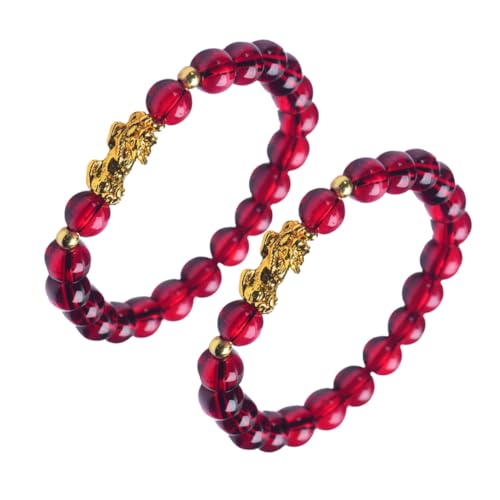 GLSTOY 2 Stück Ethnisches Pi Yao Armband Vietnam Stil Damen Schmuck Weinrot Feng Shui Glücksarmband Wrist Chain von GLSTOY