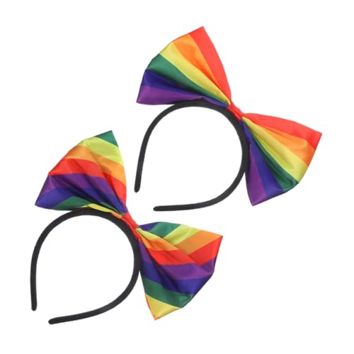 GLSTOY 2stücke Regenbogen Haarreif Mit Schleife Für Damen Und Mädchen Stirnbänder Aus Buntem Material Für Partys Und Alltag Bezauberndes Haarband Mit Leuchtenden Streifen von GLSTOY