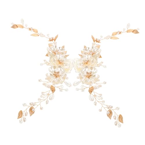 GLSTOY 2 Stück Teiliges Braut Haarreben Goldfarbenem Draht mit Perlen Floraler Blattverzierung Handgefertigt Leichter und Bequemer Brautschmuck für Frauen und Mädchen bei Hochzeit Party von GLSTOY