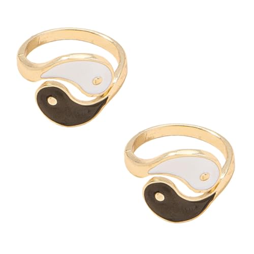 GLSTOY 2 Stück Verstellbarer Damen Fingerring mit Offenem Ring Design Kreativer Chinesischer Trigramme Ring aus Hochwertiger Legierung Boho Schmuck für Alltag und von GLSTOY