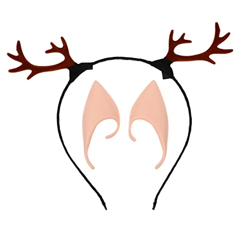 GLSTOY 2 Teiliges Set Weihnachts Haarband Mit Elfenohren Und Rentiergeweih Perfektes Cosplay Accessoire Für Halloween Weihnachten Und Mottopartys Dezente Haarschmuck Dekoration Für von GLSTOY