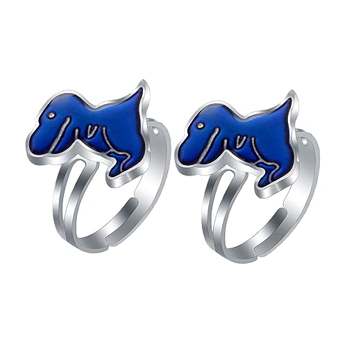 GLSTOY 2stücke Pack Zarte Finger Ringe Multifunktionaler Stimmungsring Farbwechselnder Ring Für Junge Mädchen Dinosaurier Form Kinderbedarf Tragbar von GLSTOY