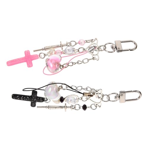 GLSTOY 2stücke Süße Herz-Kreuz Schlüsselanhänger Aus Metall Multifunktional Als Taschenanhänger Oder Schlüsselring Trendiges Design Für Handtaschen Und Rucksäcke von GLSTOY
