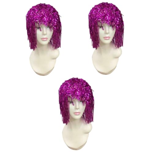 GLSTOY 3St Folie Perücke Perücken Lametta Kostüm Perücke halloween perücke perücken für halloween Costume wig Team event wig clowns perücke Fun wig Unforgettable wig Party Perücke Violett von GLSTOY
