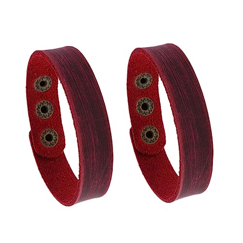 GLSTOY 4 STÜCKE Teiliges Lederarmband Breit Schlichtes Kuhhaut Armband in Retro Rot Unisex Handgefertigter Armschmuck Atmungsaktiv und für Alltag Party für Damen und Herren von GLSTOY