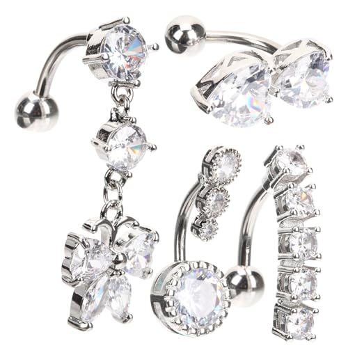GLSTOY 4 Stück Teiliges Bauchnabelpiercing aus Chirurgenstahl Glatte Oberfläche Leichter Damen Nabelring Modischer Bauchnabelschmuck für Sommer Strand Urlaub Geeignet für Mädchen und von GLSTOY