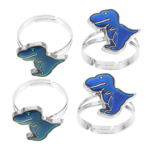 GLSTOY 4 Stück Teiliges Dinosaurier Stimmungsring für Mädchen Jungen Einstellbare Farbwechselringe Thermochrome Dinosaurier Schmuck für Emotionserkennung und Modisches Outfit von GLSTOY