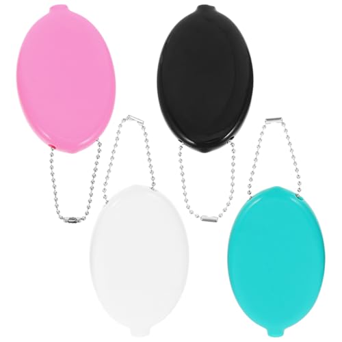 GLSTOY 4stücke Ovaler PVC Hartgeldbeutel Mit Kette Kleine Tragbare Münztaschen Schwarz Grün Weiß Und Rosa Für Reisen Alltag Und von GLSTOY