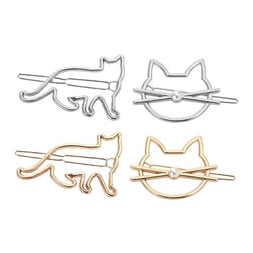 GLSTOY 4stücke Katzenform Metall-haarspangen Für Frauen Und Mädchen Silber Goldene Perle Silberne Perle von GLSTOY