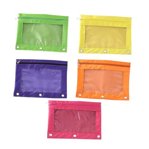 GLSTOY 5 Stück Federmäppchen mit Reißverschluss Teiliges Große Kapazität Transparente Vorderseite Oxford Material Geeignet für Schule und Büro Farben Gelb Lila Orange Rosa Grün von GLSTOY