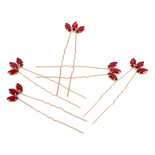 GLSTOY 5 Stück Teiliges U Förmiges Haarnadeln mit Roten Hochzeits Haarspangen Langlebiger Passend für Haartypen Eleganter Brautschmuck für Hochzeit Party Prom von GLSTOY