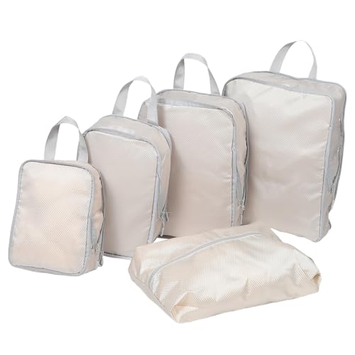 GLSTOY 5stücke Kompressions Packwürfel Set Für Reise Kleidertaschen-Organizer Set Vielseitige Aufbewahrung Für Kleidung Schuhe Und Toilettenartikel Für Männer Und Frauen Wasserfest von GLSTOY