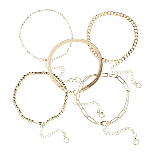GLSTOY 5stücke Teiliges Set Goldene Bead-armbänder Für Damen Verstellbare Punk-handschmuck-kette Modisches Accessoire Für Alltag Und Besondere Anlässe von GLSTOY
