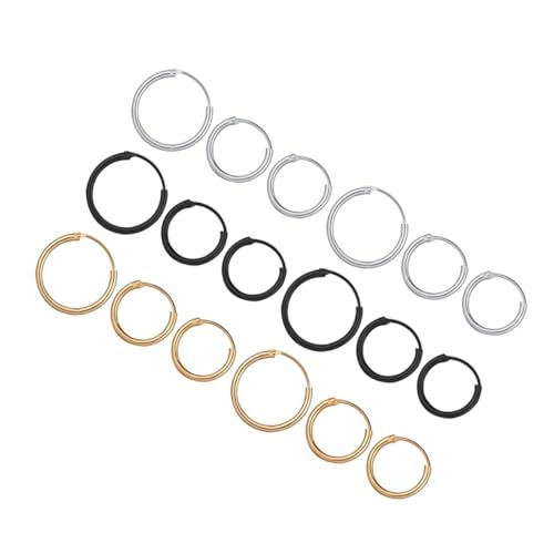 GLSTOY 9 Stück Teiliges Kleine Runde Metall Ohrringe in Gold Silber und Schwarz Stilvolle Hiphop Creolen Ohrstecker Leichte und Bequeme Kupfer Ohrringe für Damen und Herren Vielseitig von GLSTOY