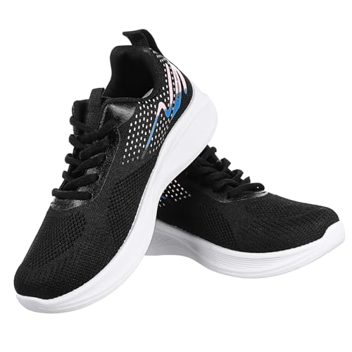 GLSTOY Atmungsaktive Damen Sneaker Sportschuhe mit Rutschfester Sohle Leichtes Mesh Material Vielseitig für Fitness Laufen Tennis Modisch Schwarz von GLSTOY