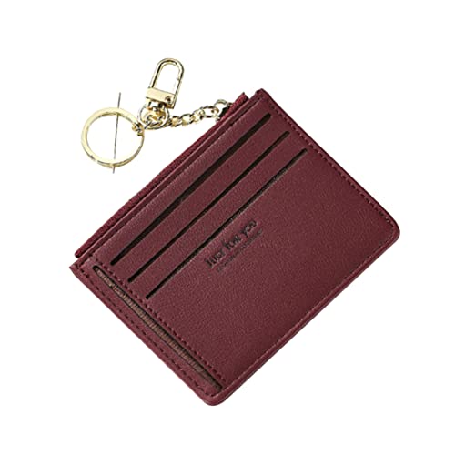 GLSTOY Stylische Damen Geldbörse Mit Schlüsselanhänger Kompakte Geldbörse Für Karten Und Münzen Für Täglichen Gebrauch Weinrot von GLSTOY