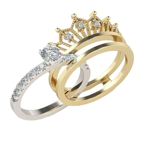 GLSTOY Damen Ring Teilig Abnehmbar Krone Design Zirkonia Schmuck Metalllegierung Leicht Komfortabel Modisch Silber Goldfarben für Alltag und von GLSTOY