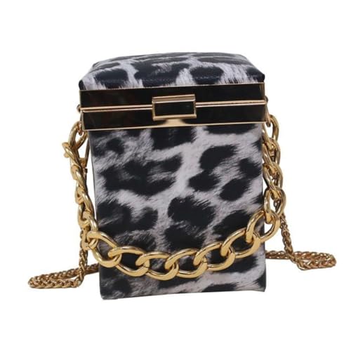 GLSTOY Damen Umhängetasche Boxform mit Kette Leopardmuster PU Material Modische Crossbody Bag Vielseitig als Schultertasche Geschenkidee für Frauen Winter Ausgehen von GLSTOY