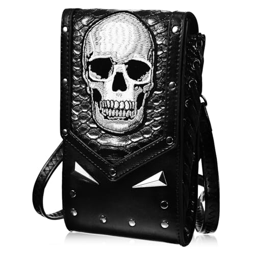 GLSTOY Damen Umhängetasche PU Crossbody Bag mit Schädelmuster Leicht Verstellbarer Schulterriemen Modische Kleine Schultertasche für Alltag und Freizeit Vielseitig Tragbar als Schulter von GLSTOY