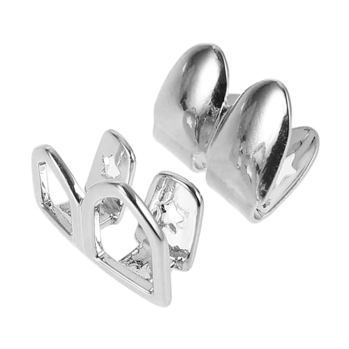 GLSTOY Doppel Hohlraum Silber Hip Hop Zahn Grill Metall Zahnschmuck Glatte Oberfläche Stabile Kupferlegierung Dekorative Zahnkappen für Party Alltag und Performance von GLSTOY