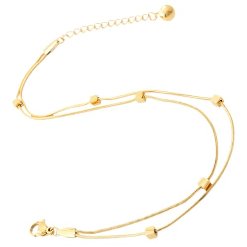 GLSTOY Doppellagige Titanstahl Fußkette Damen Verstellbar Elegant Beidseitig Beschichtet Goldfarben Sommerlicher Schmuck für Teenager Mädchen von GLSTOY