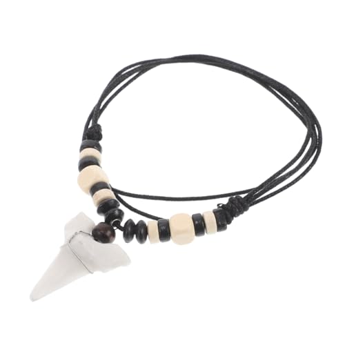 GLSTOY Kunstharz Haifischzahn Anhänger Mit Geflochtenem Seil Aus Holzperlen Für Männer Strandkette Verstellbar Im Vintage Surfer-stil Halskette von GLSTOY