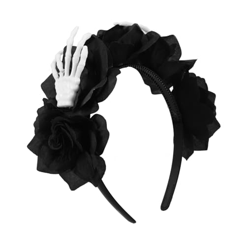 GLSTOY Halloween Haarreif Mit Kunstrose Und Skelettdesign Perfektes Partyaccessoire Für Kostüme Und Feiern Wiederverwendbar Leicht Und Bequem Für Jeden Anlass von GLSTOY