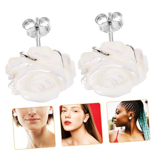 GLSTOY Handgefertigte Sterling Silber Ohrstecker mit Natürlichem Perlmutt und Zartem Rosenblüten Design Leichte Damen Ohrringe Hautfreundlich Korrosionsbeständig und Elegant für Alltag von GLSTOY