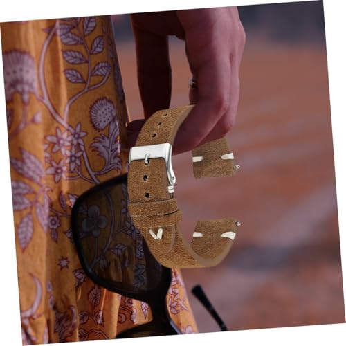 GLSTOY Handgefertigtes Lederarmband aus Braunem Wildleder mit Weißer Steppung Weiches Elastisches Uhrenband für Herren und Damen Komfortabel Rutschfest Modischer Vintage stil von GLSTOY