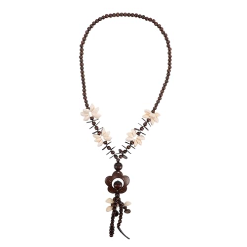 GLSTOY Holzperlen Halskette Damen Blumen Anhänger Kokosnussschale Ethno Boho Schmuck Leicht Komfortabel Natürlich Stilvoll Für Täglichen Gebrauch von GLSTOY