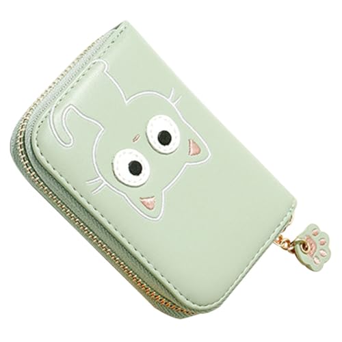 GLSTOY Kleine Damen Geldbörse mit Reißverschluss Portemonnaie mit Münzfach und Kartenfächern Leichte Kompakte Geldbörse mit Niedlichem Katzen Stickmuster für Alltag und Reisen von GLSTOY