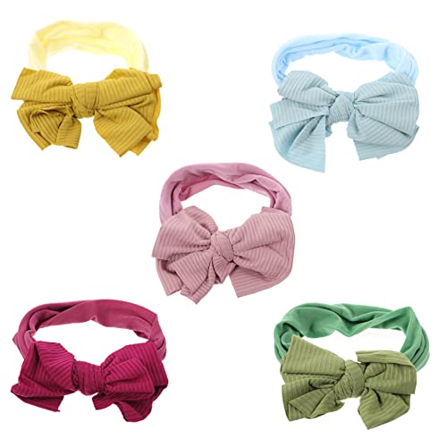 GLSTOY Nylonbänder 5-teiliges Schleifen-kopftuch Elastische Haarbänder Für Neugeborene Kleinkinder Säuglinge Breites Turban-stirnband-set von GLSTOY