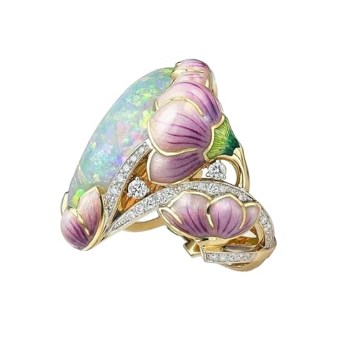 GLSTOY Opalstein Gussring mit Farbigem Blumenmotiv Modischer Damenring für Party und Alltag Feiner Schmuck Langlebiges Material für Frauen von GLSTOY