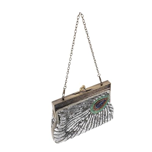 GLSTOY Perlenbesetzte Pfauentasche Umhängetasche Mit Perlen Pfauen Clutch Abend Und Hochzeitstasche Abendtasche Vintage Geldbörsen Für Damen Pailletten Perlentasche Retro von GLSTOY