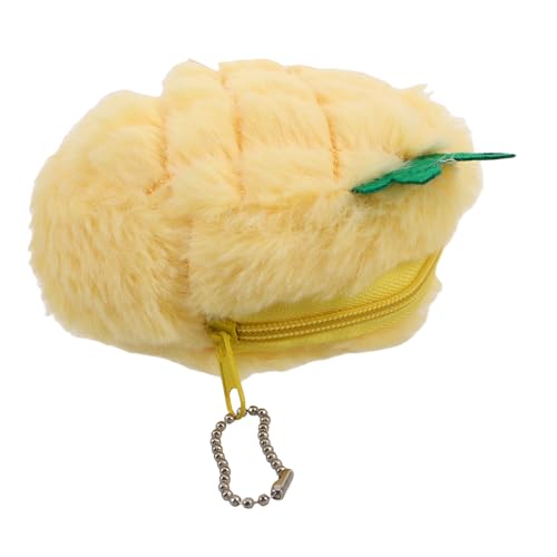 GLSTOY Plüsch Ananas Geldbörse Mit Schlüsselanhänger Zur Münzaufbewahrung Weiche Flauschige Tasche Für Junge Mädchen Cartoon Obst Beutel Zum Hängen Für Rucksäcke von GLSTOY