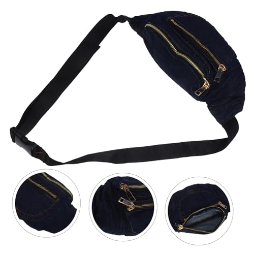 GLSTOY Retro Denim Bauchtasche Damen mit Doppelter Tasche Verstellbarem Gurt Zipper Sicherung und Weichem Material Stylische Crossbody Chest Bag für Alltag und Geschenk von GLSTOY
