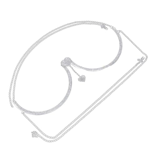 GLSTOY Silberne Körperkette mit Anhänger und Strass Brusthalter Schmuck für Frauen Eleganter Langlebiger Chain Schmuck für Festivals Partys und Clubwear von GLSTOY