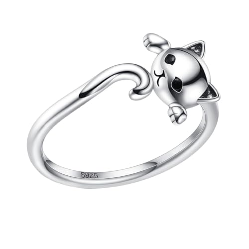 GLSTOY Sterling Silber Damen Ring Offener Fingerring mit Niedlichem Katzenmotiv Verstellbarer Modeschmuck für Mädchen Einzigartiges Design Perfektes Accessoire von GLSTOY