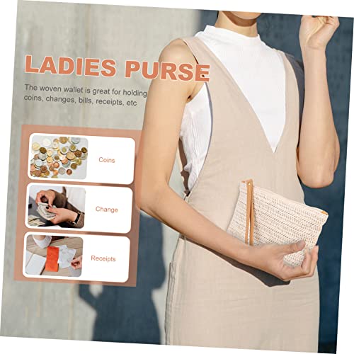 GLSTOY Strohgeflecht Handtasche Damen Großes Kartenfach Münzfach Portemonnaie Kleine Geldbörse Leicht für Alltag Reisen Büro Freizeit von GLSTOY