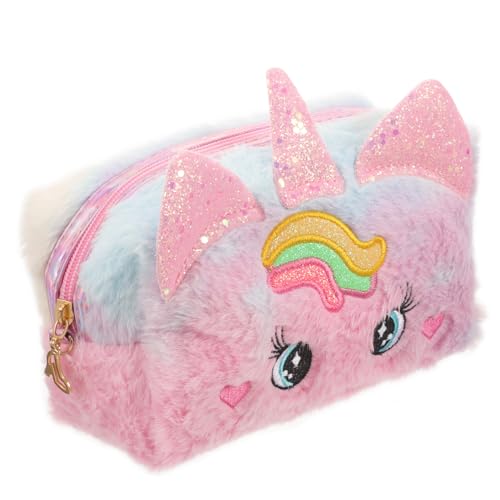 GLSTOY Einhorn-kulturbeutel Plüschige Kosmetiktasche Reisetasche Für Toilettenartikel Organizer Für Reisen Make-up-Tasche Mit Reißverschluss Tragbar Für Frauen Süße Einhorn-Tasche Zum Org von GLSTOY