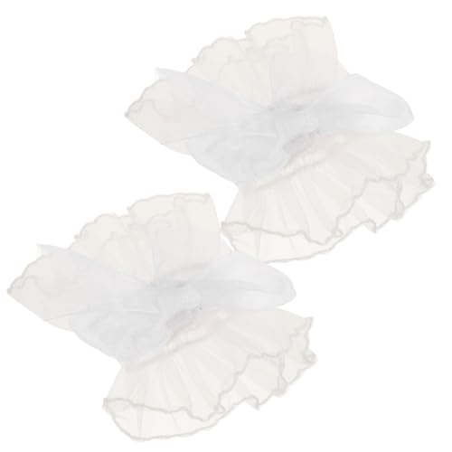 GLSTOY Weiße Spitzenhandschuhe mit Elastischem Armreif Kurze Lolita stulpen mit Schleifen design Modische Armschmuck ärmel für Hochzeit Halloween Teeparty und Maskerade von GLSTOY