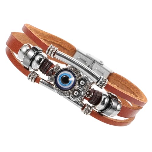 GLSTOY Woven Cowhide Bracelet mit Eulen und Augen Anhänger Verstellbares Mehrlagiges Armband für Männer und Jugendliche und Langlebig für Alltag und Besondere Anlässe von GLSTOY